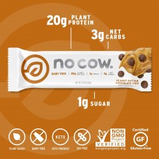 No Cow Protein Bar - Peanut Butter Chocolate Chip (20g protein, 1g sugar) - 20% OFF!